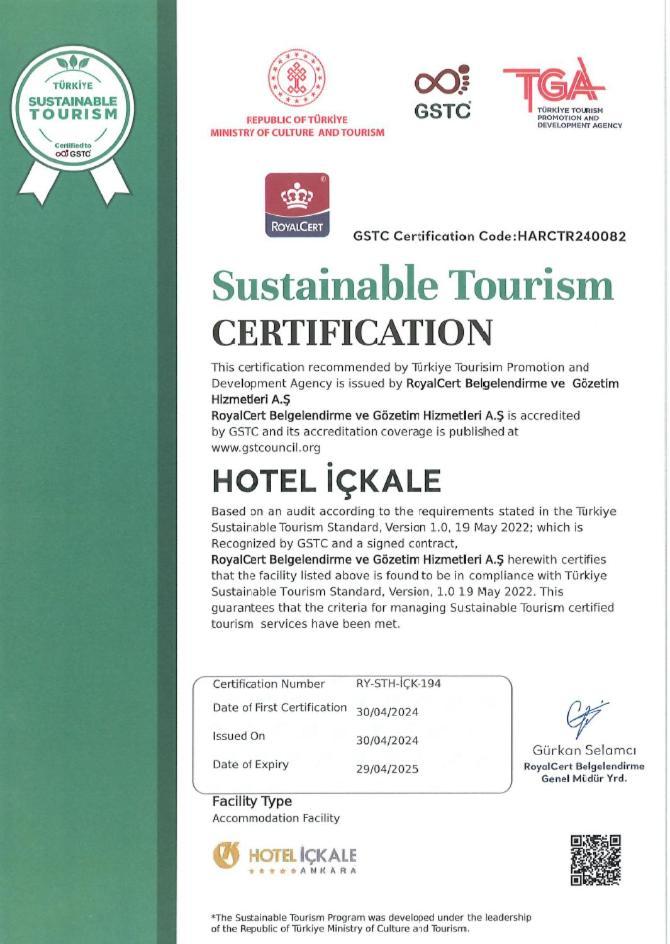 Hotel Ickale Ankara Zewnętrze zdjęcie GSTC Certificate of Sustainable Tourism